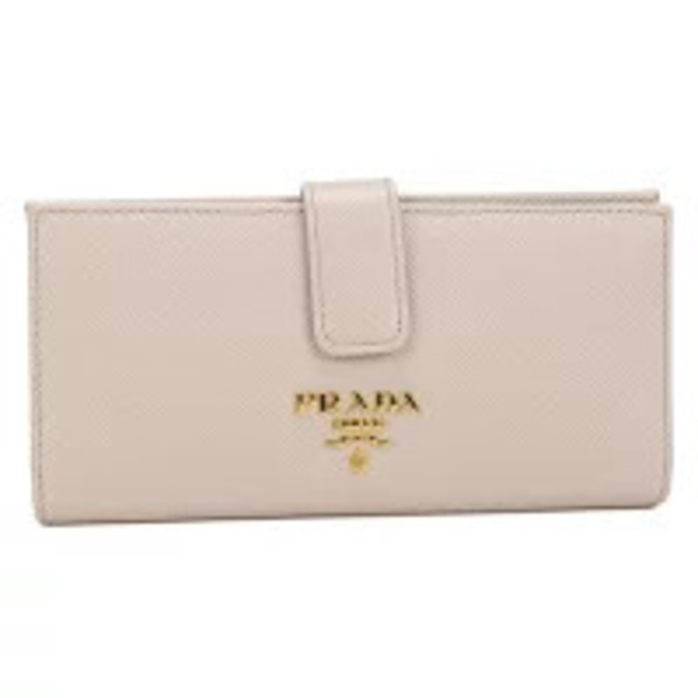 Prada Bi fold Long Wallet Saffiano Multicolor Beige Cream